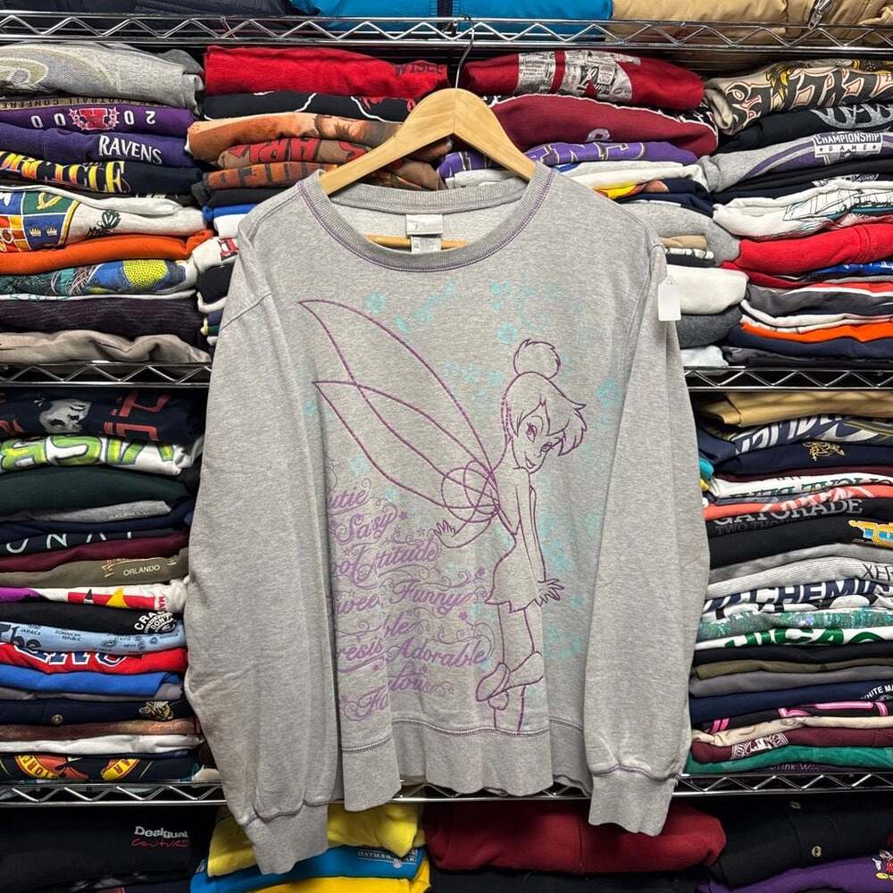 Disney Store Tinker Bell Gray Graphic Pullover Sweatshirt